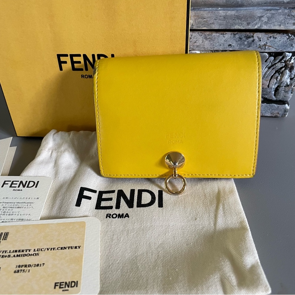 FENDI Vitello Liberty By the Way Small Bifold Wallet Yellow